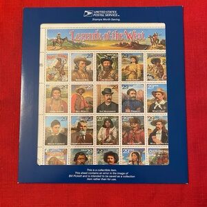 USPS #2870 1994 29c Legends Of The West Stamp Sheet (Bill Pickett Error)